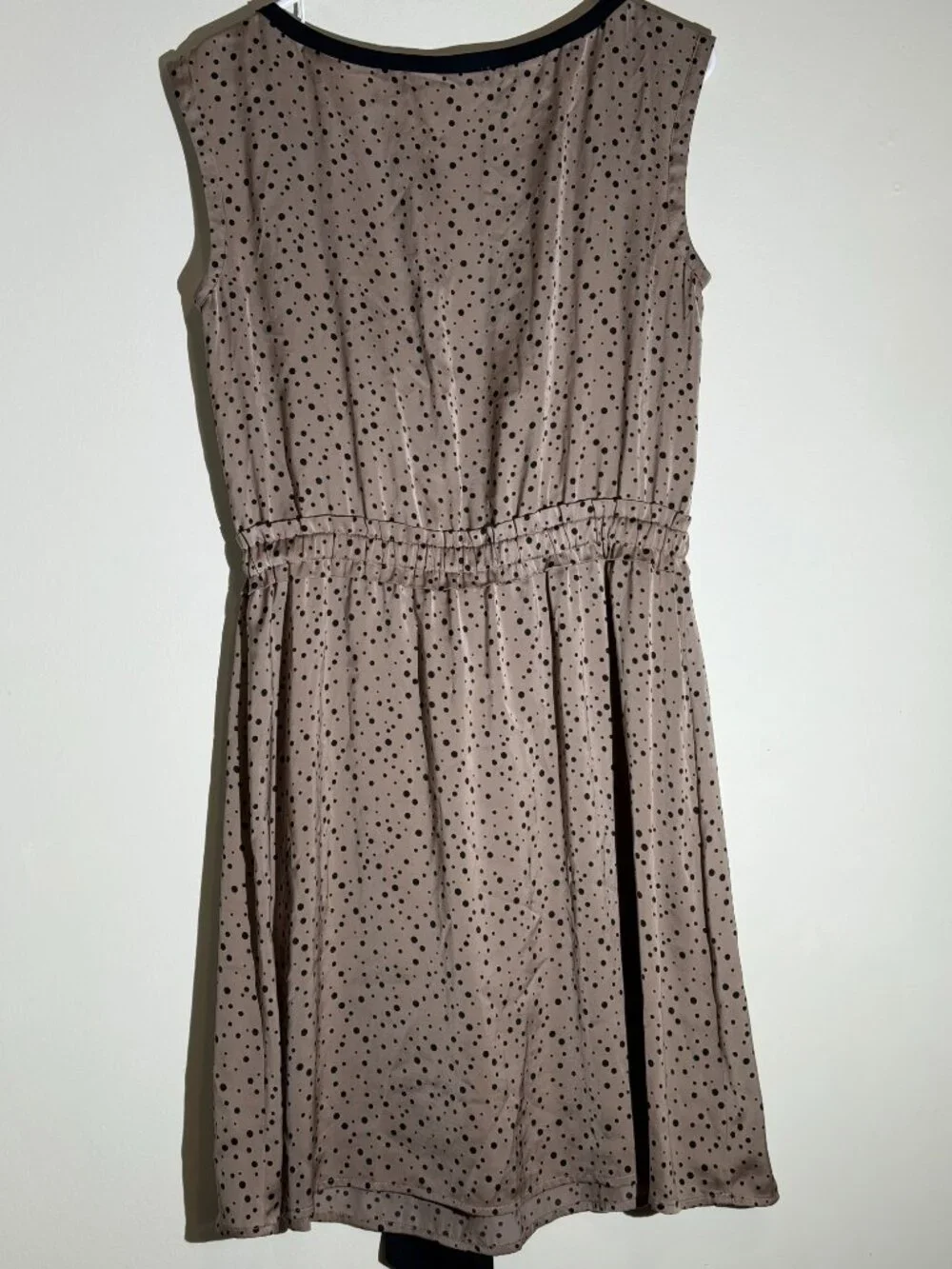 LOFT Polka Dot Sleeveless Cinch Waist Dress | Taupe Black M - Picture 5 of 5